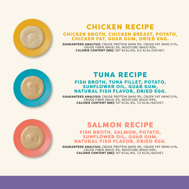 Applaws Natural Grain-Free Complementary Wet Cat Treats – Variety Lickable Treats (Chicken, Tuna & Salmon), 6 x 15g