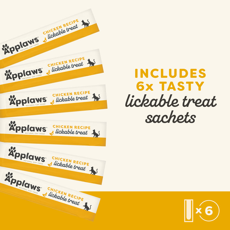 Applaws Natural Grain-Free Complementary Wet Cat Treats – Chicken Recipe Lickable Treats, 6 x 15g