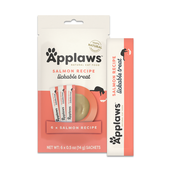 Applaws Natural Grain-Free Complementary Wet Cat Treats – Salmon Recipe Lickable Treats, 6 x 15g