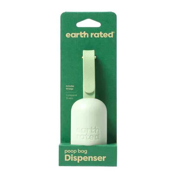 Earth Rated Dog Poop Bag Holder with Poop Bags Durable and Leakproof Unscented Made from recycled plastic 1 Dispenser and 15 Bags In 1 Roll