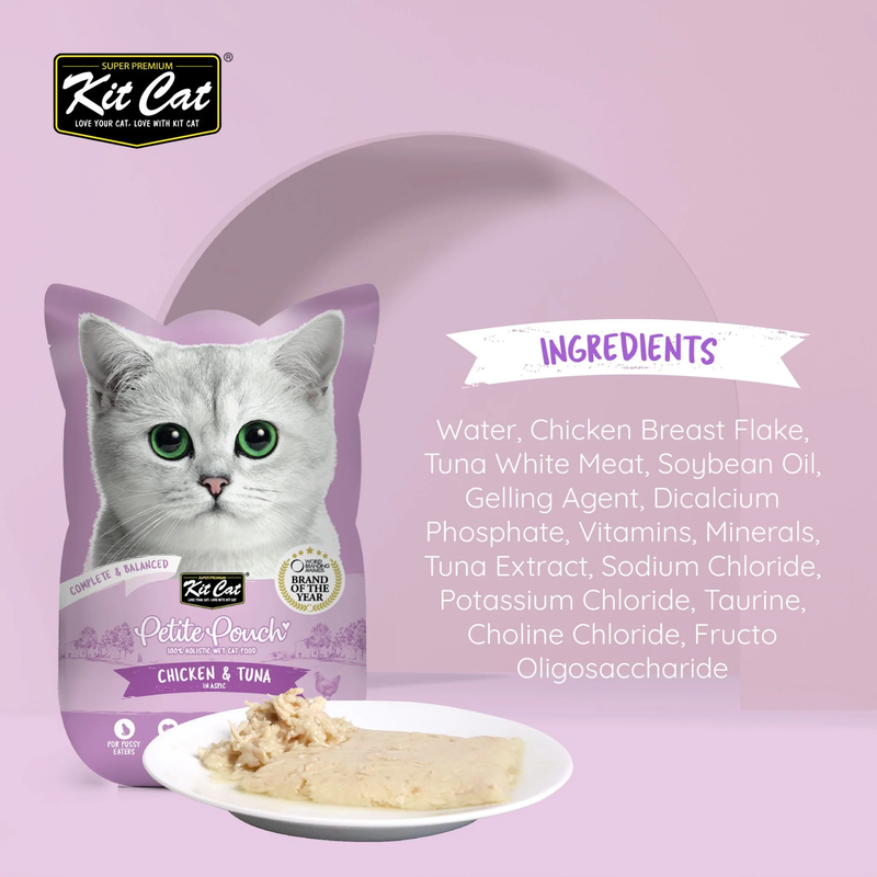 Kit Cat Petite Pouch Complete & Balanced Wet Cat Food - Chicken & Tuna in Aspic 70g