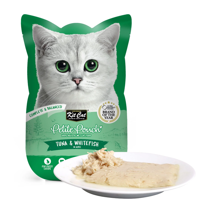 Kit Cat Petite Pouch Complete & Balanced Wet Cat Food - Tuna & Whitefish in Aspic 70g
