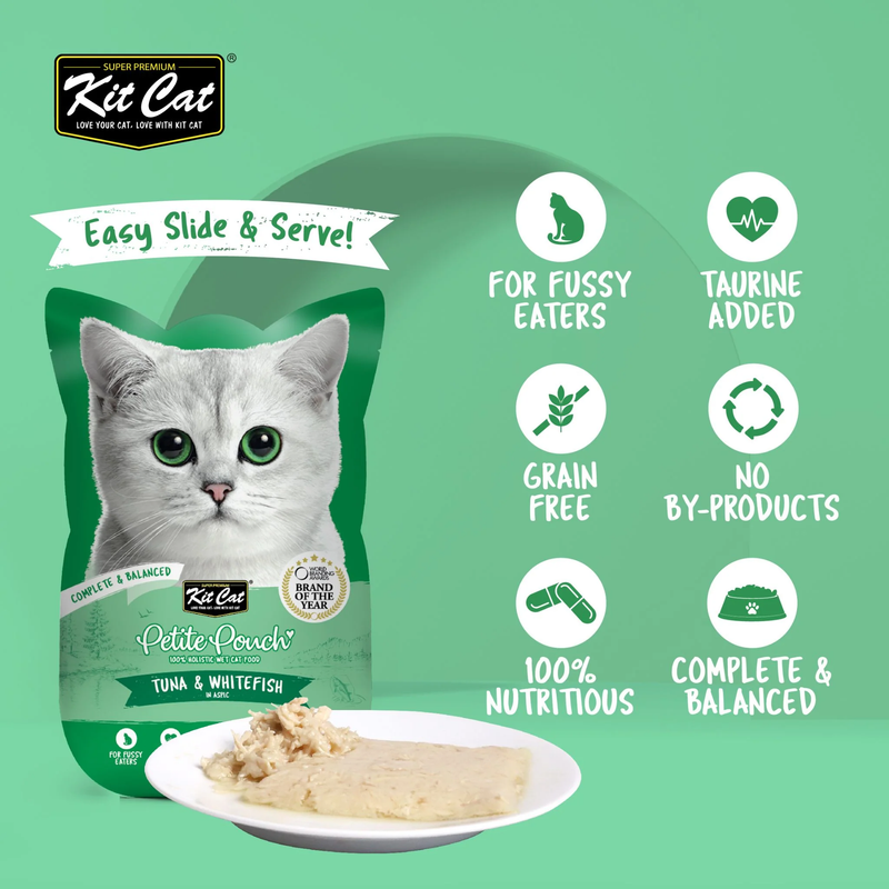 Kit Cat Petite Pouch Complete & Balanced Wet Cat Food - Tuna & Whitefish in Aspic 70g