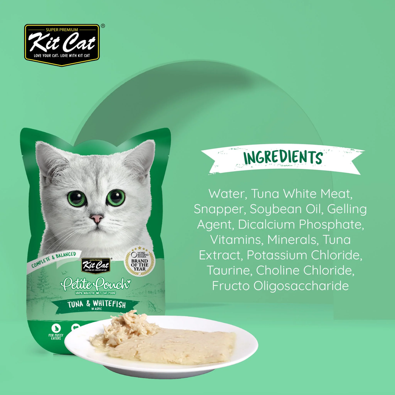 Kit Cat Petite Pouch Complete & Balanced Wet Cat Food - Tuna & Whitefish in Aspic 70g