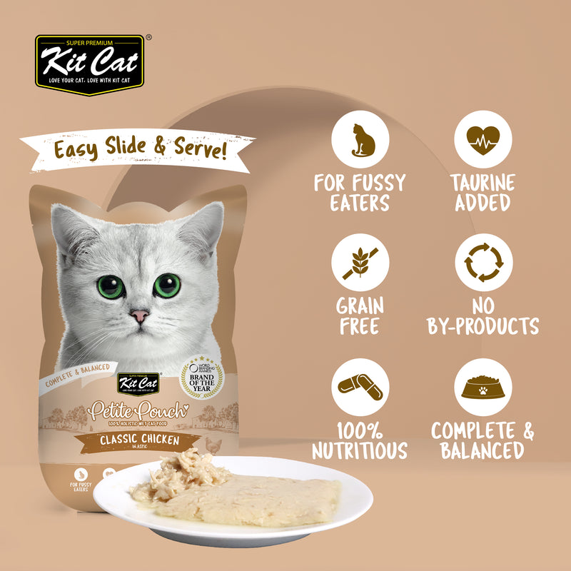 Kit Cat Petite Pouch Complete & Balanced Wet Cat Food - Classic Chicken in Aspic