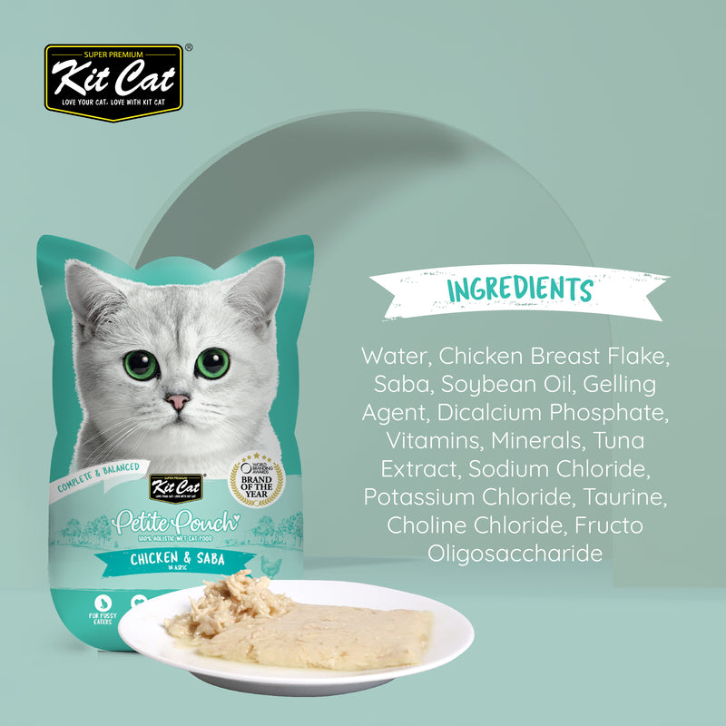Kit Cat Petite Pouch Complete & Balanced Wet Cat Food - Chicken & Saba in Aspic
