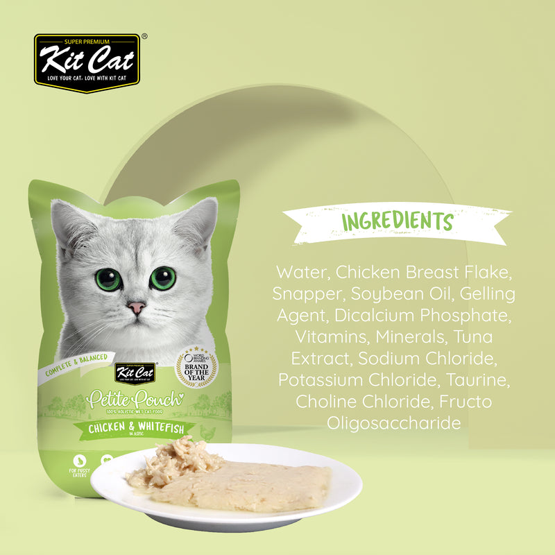 Kit Cat Petite Pouch Complete & Balanced Wet Cat Food - Chicken & Whitefish in Aspic
