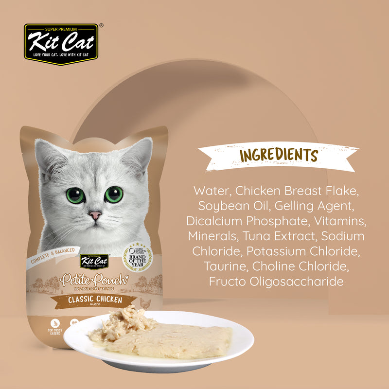 Kit Cat Petite Pouch Complete & Balanced Wet Cat Food - Classic Chicken in Aspic