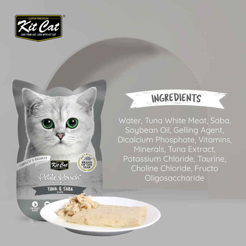 Kit Cat Petite Pouch Complete & Balanced Wet Cat Food - Tuna & Saba in Aspic