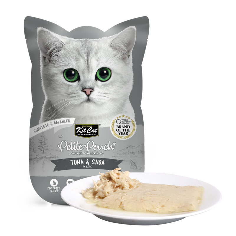 Kit Cat Petite Pouch Complete & Balanced Wet Cat Food - Tuna & Saba in Aspic